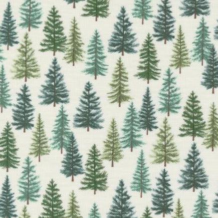 Holidays At Home Snowy White Evergreen Forest Landscape Fabric