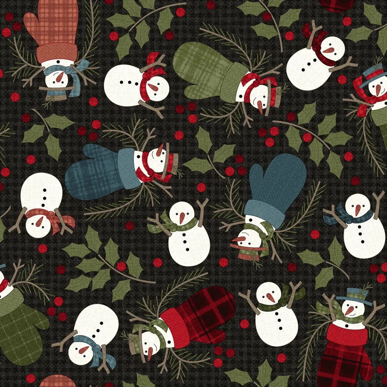 Holly Jolly Flannel Black Snowman Fabric