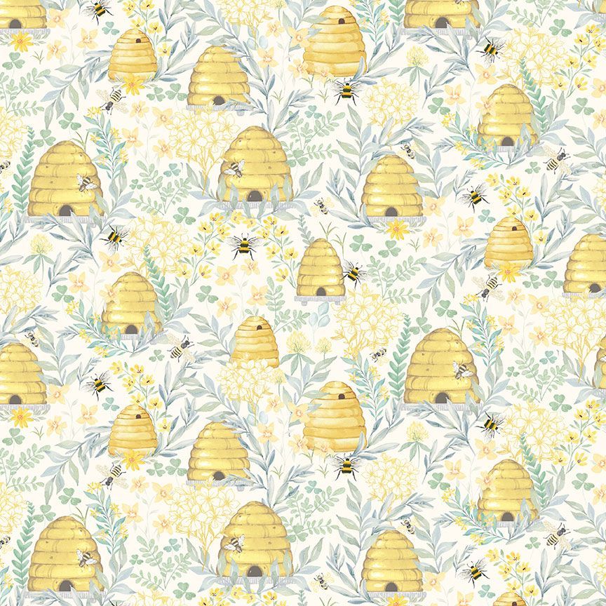 Home Sweet Home Cream Beehive Grove Fabric-Timeless Treasures-My Favorite Quilt Store