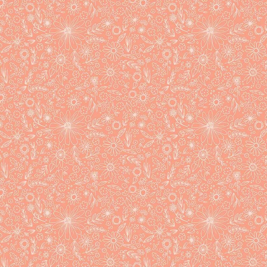 Homemade Coral Outlined Flowers Fabric-Riley Blake Fabrics-My Favorite Quilt Store