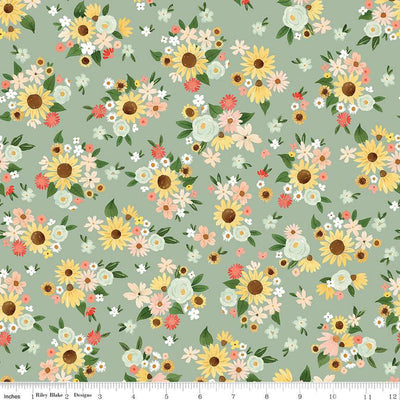 Flowers Novelty Mint from Riley Blake Fabric - JAQS Fabrics