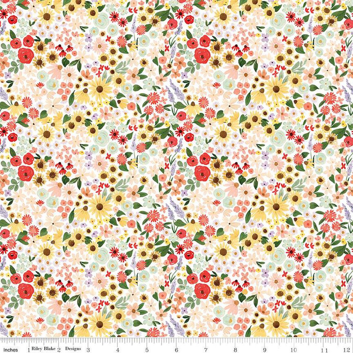 Homemade White Packed Flowers Fabric-Riley Blake Fabrics-My Favorite Quilt Store