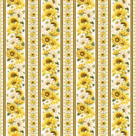 Honey Bee Farm Cream Bee Floral 11" Stripe Fabric