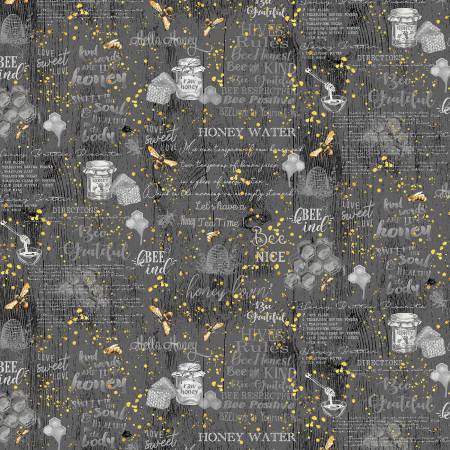 Honey Bee Farm Grey Hive Rules and Quotes Fabric