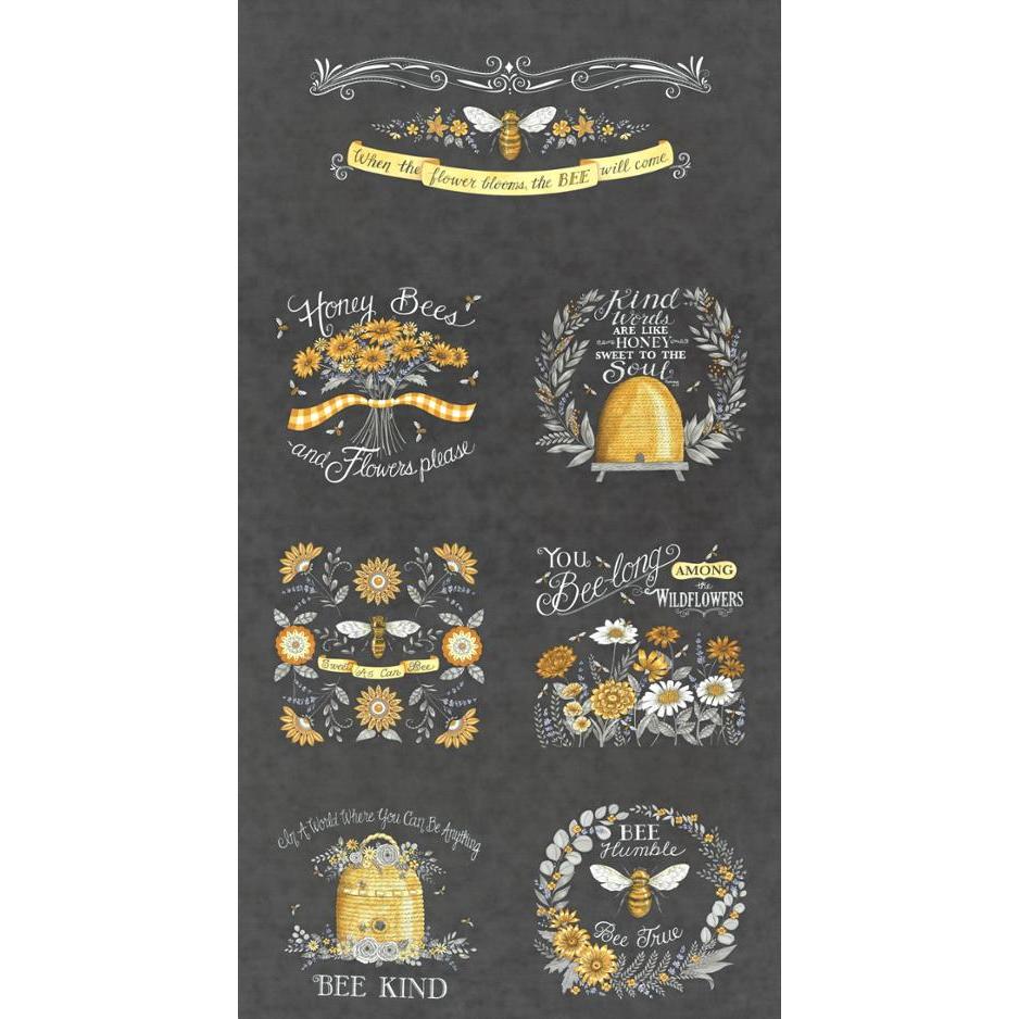 Honey & Lavender Charcoal Bees 24" Panel-Moda Fabrics-My Favorite Quilt Store