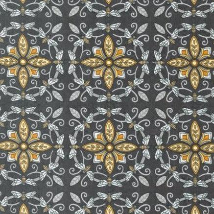 Honey & Lavender Charcoal Bumble Bee Tiles Fabric