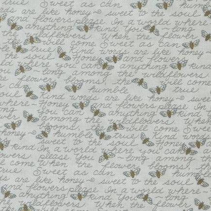 Honey & Lavender Dove Grey Bees and Words Fabric