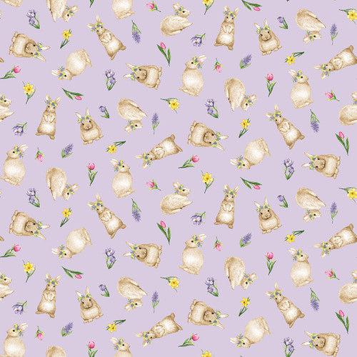 Hoppy Hunting Lilac Tossed Bunnies Fabric