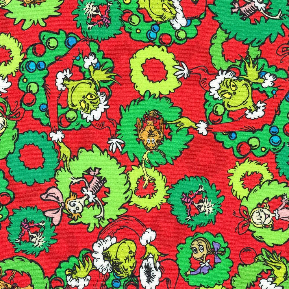 How The Grinch Stole Christmas Holiday Character Wreath Dr. Seuss Fabric-Robert Kaufman-My Favorite Quilt Store