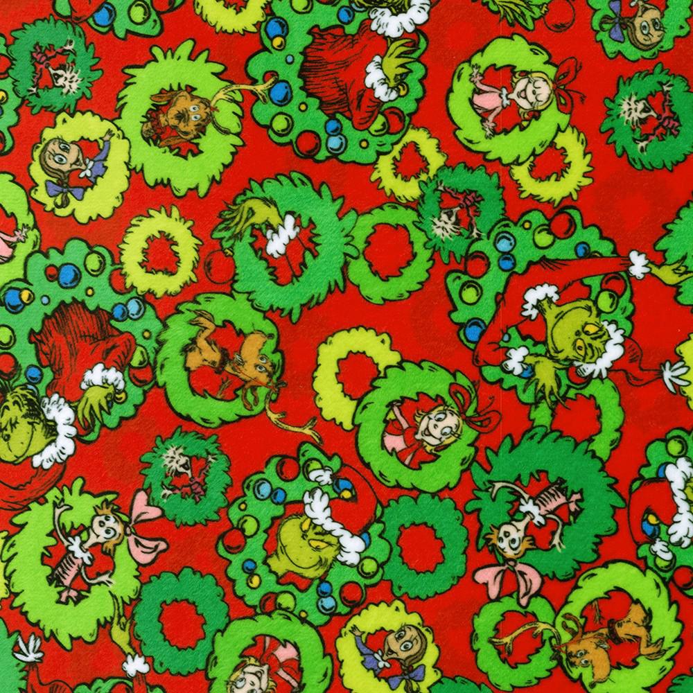 How The Grinch Stole Christmas Red Wreath Minky 58" Wide Fabric-Robert Kaufman-My Favorite Quilt Store