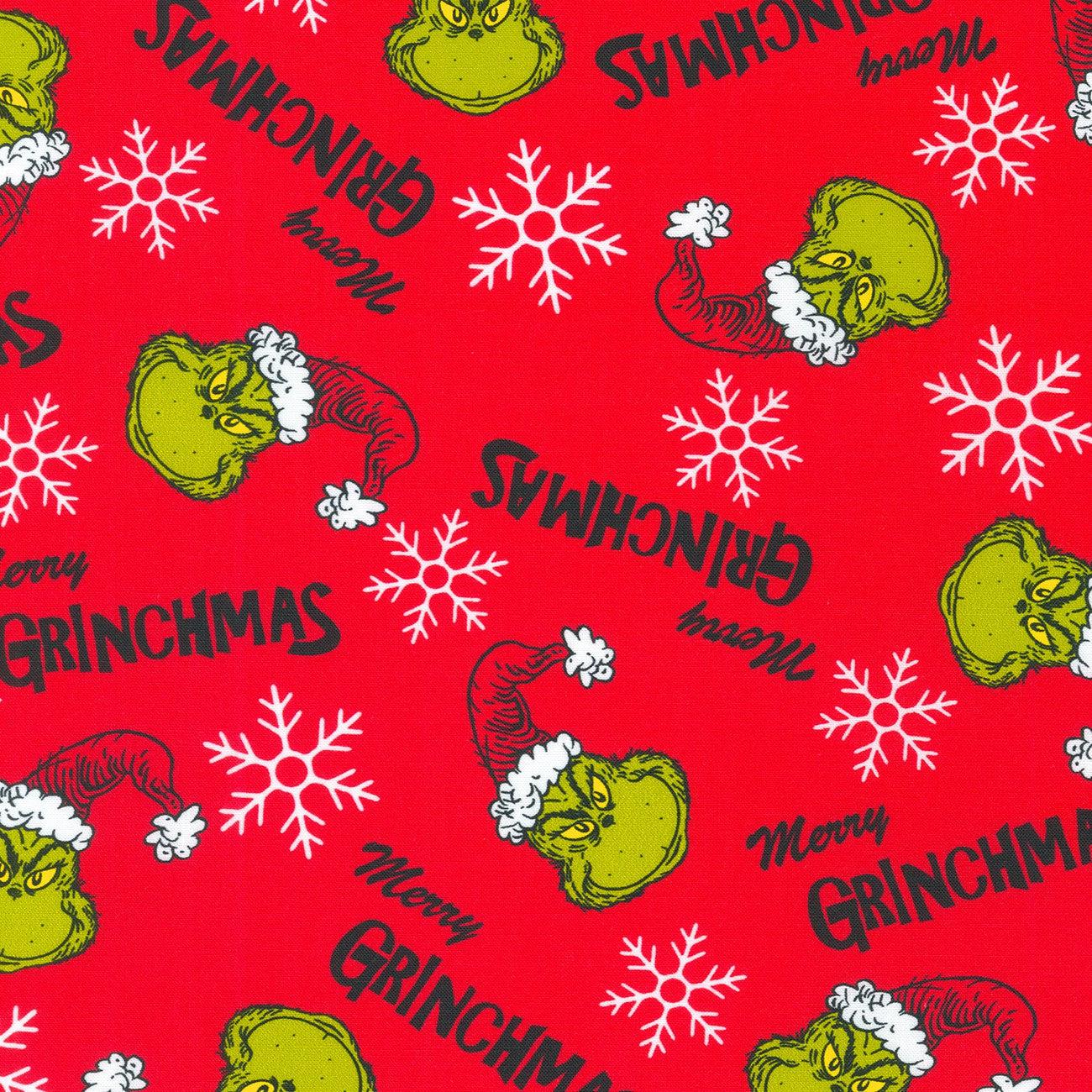 How the Grinch Stole Christmas Red Tossed Grinchmas Fabric – End of Bolt – 29″ × 44/45″