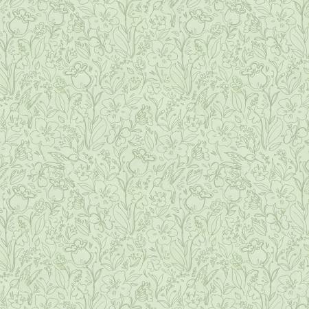 Hummingbird Floral Green Toile Fabric-Wilmington Prints-My Favorite Quilt Store