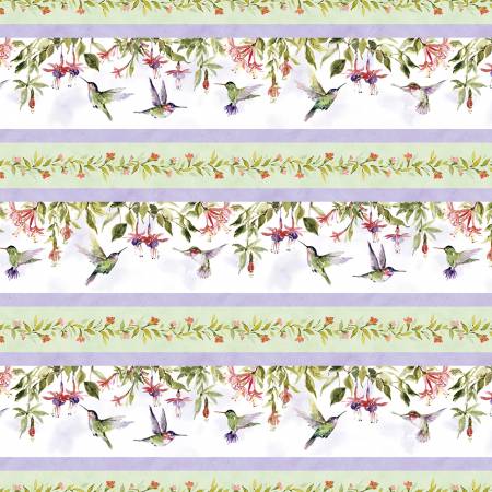 Hummingbird Floral  Multi Repeating Stripe Fabric