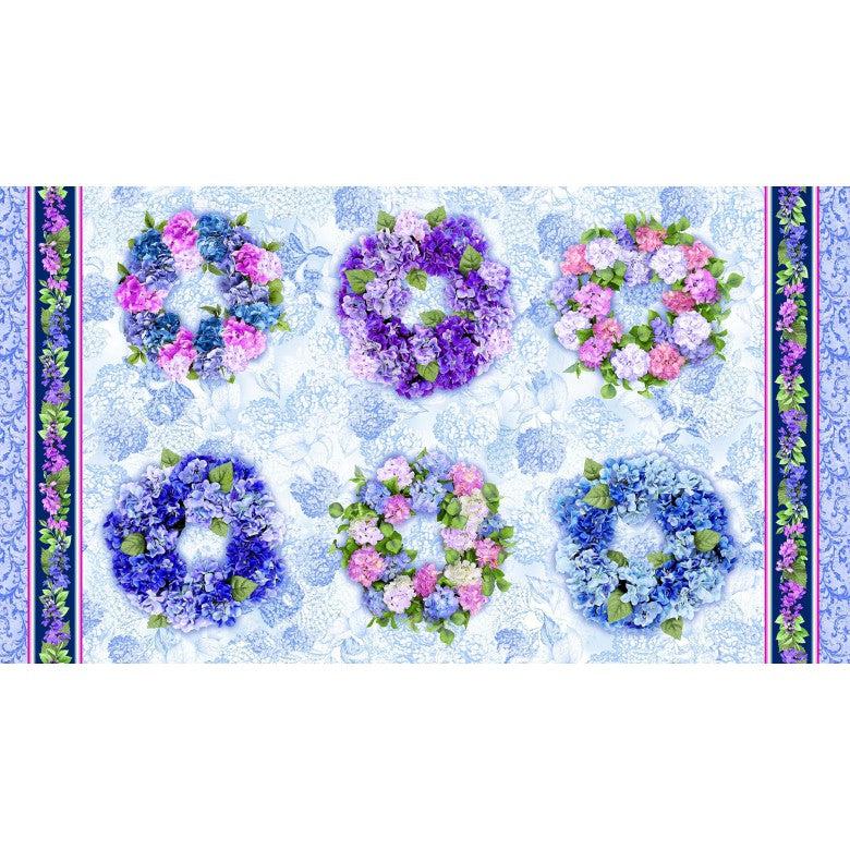 Hydrangea Dreams Delft Spring Wreaths Panel 24"-Michael Miller Fabrics-My Favorite Quilt Store
