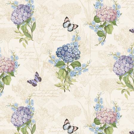 Hydrangea Mist Cream Monograph Fabric-Wilmington Prints-My Favorite Quilt Store