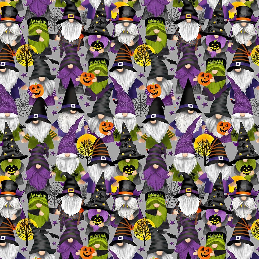 I Boo What I Want Grey Halloween Gnomes Fabric-Timeless Treasures-My Favorite Quilt Store