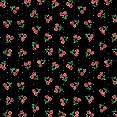I Heart Kitsch Black Kitschy Cherries Fabric-Michael Miller Fabrics-My Favorite Quilt Store