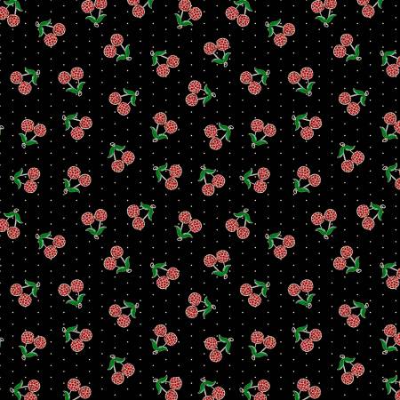 I Heart Kitsch Black Kitschy Cherries Fabric