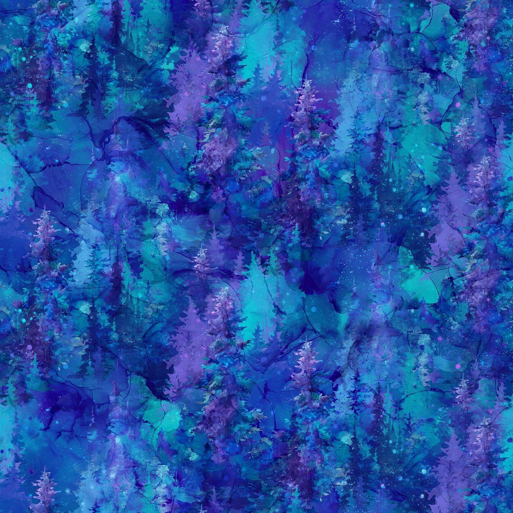 Illuminations Dark Blue Trees Digital Print Fabric