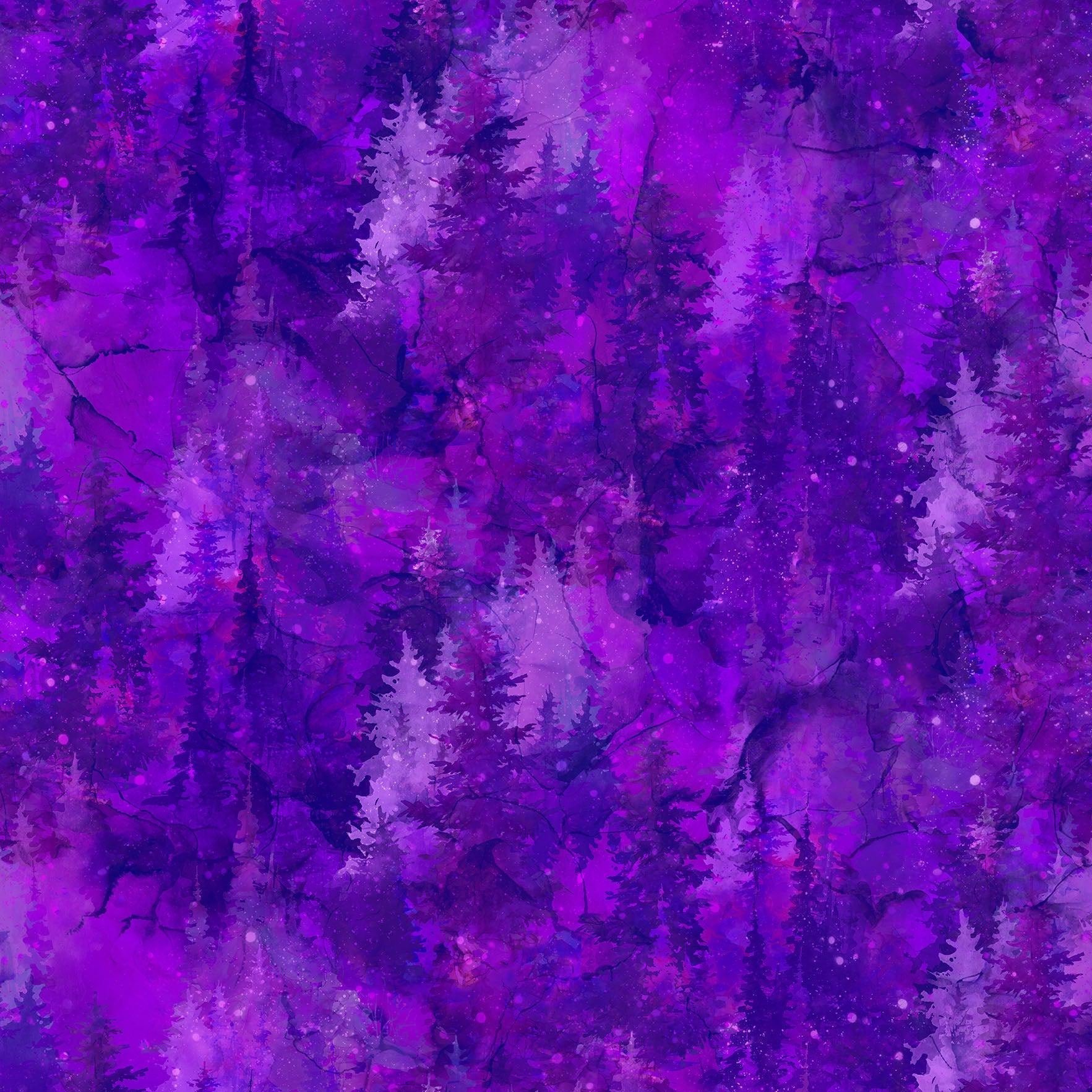 Illuminations Dark Magenta Trees Digital Print Fabric