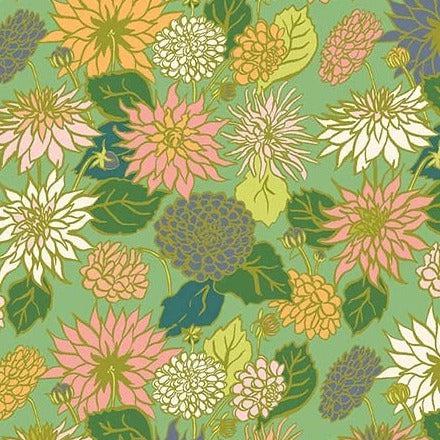 In the Garden Sage Dahlia Love Fabric-Windham Fabrics-My Favorite Quilt Store