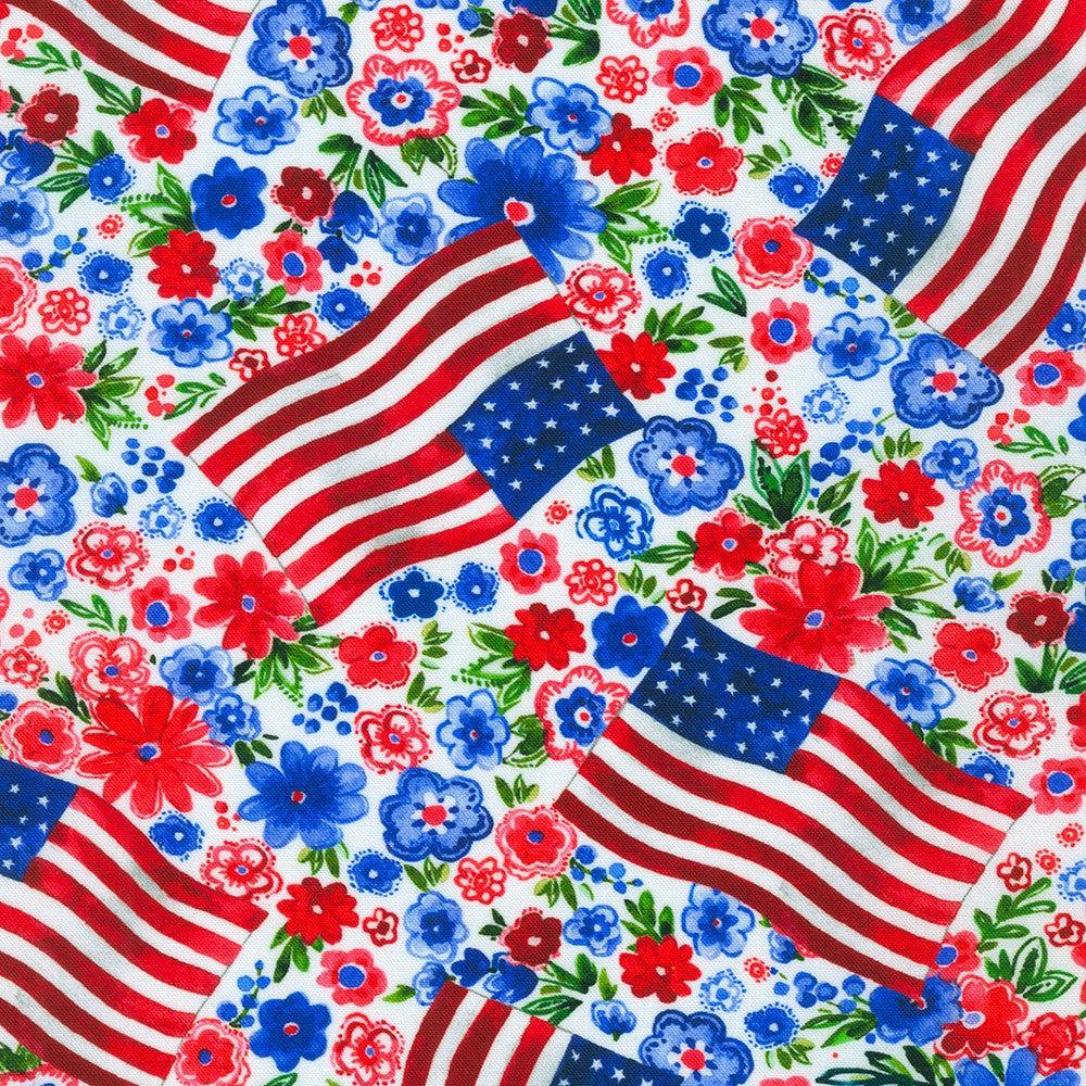 Independence Day White Flag and Floral Fabric-Robert Kaufman-My Favorite Quilt Store