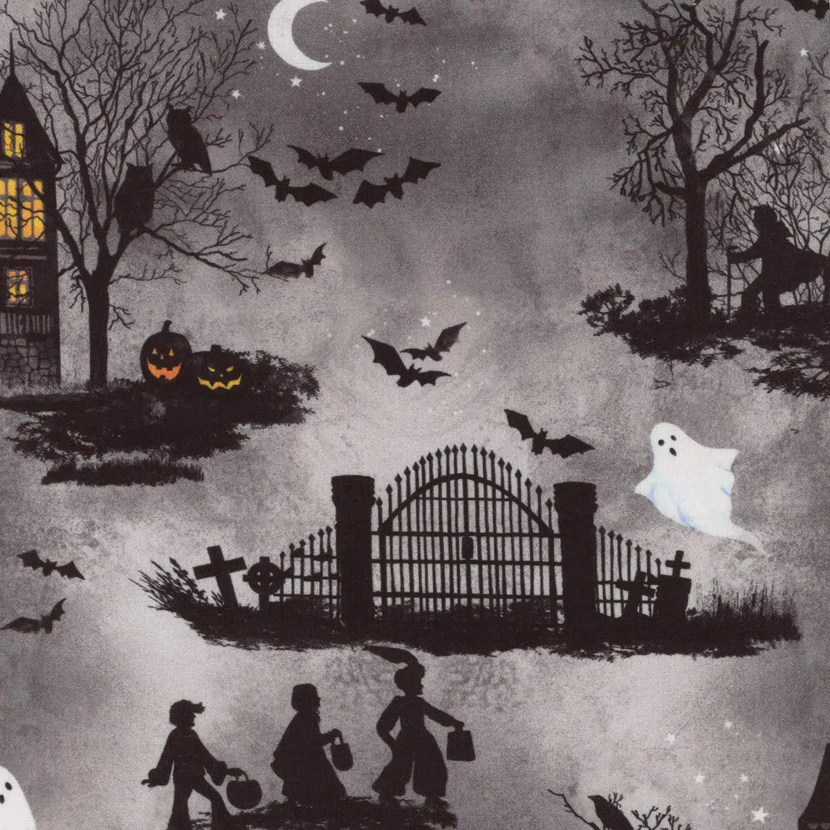 Into The Web Midnight Haunted House Fabric