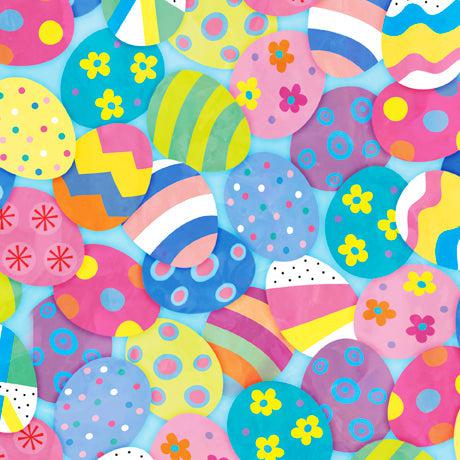 It's Easter Blue Decorative Eggs Fabric