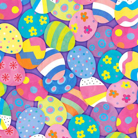 It's Easter Purple Decorative Eggs Fabric-QT Fabrics-My Favorite Quilt Store