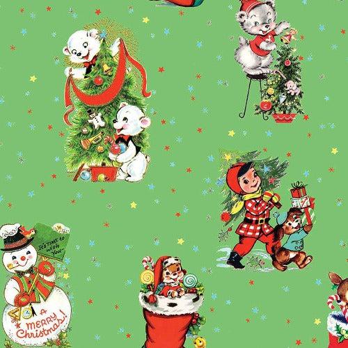 Jingle Bells Green Main Christmas Vignettes Fabric-Riley Blake Fabrics-My Favorite Quilt Store