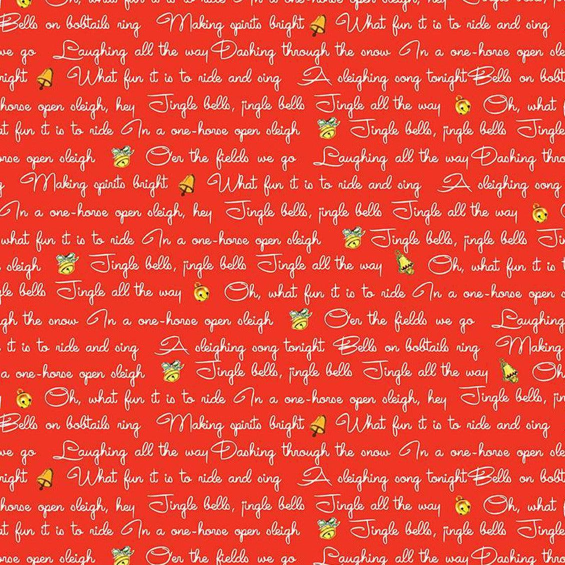 Jingle Bells Red Jingle Lyrics Fabric-Riley Blake Fabrics-My Favorite Quilt Store