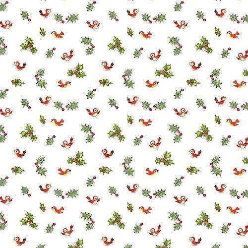 Jingle Bells White Birds and Holly Fabric-Riley Blake Fabrics-My Favorite Quilt Store