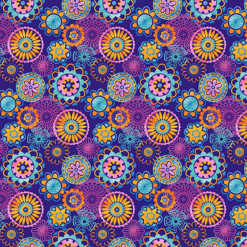 Joy of Color Blue Large Medallions Fabric