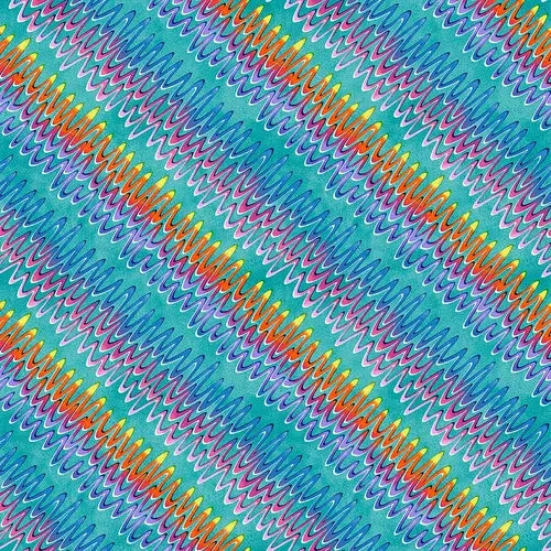 Joy of Color Teal Squiggle Lines Fabric