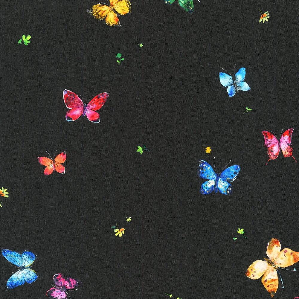 Joyful Meadows Black with Colorful Butterflies Fabric