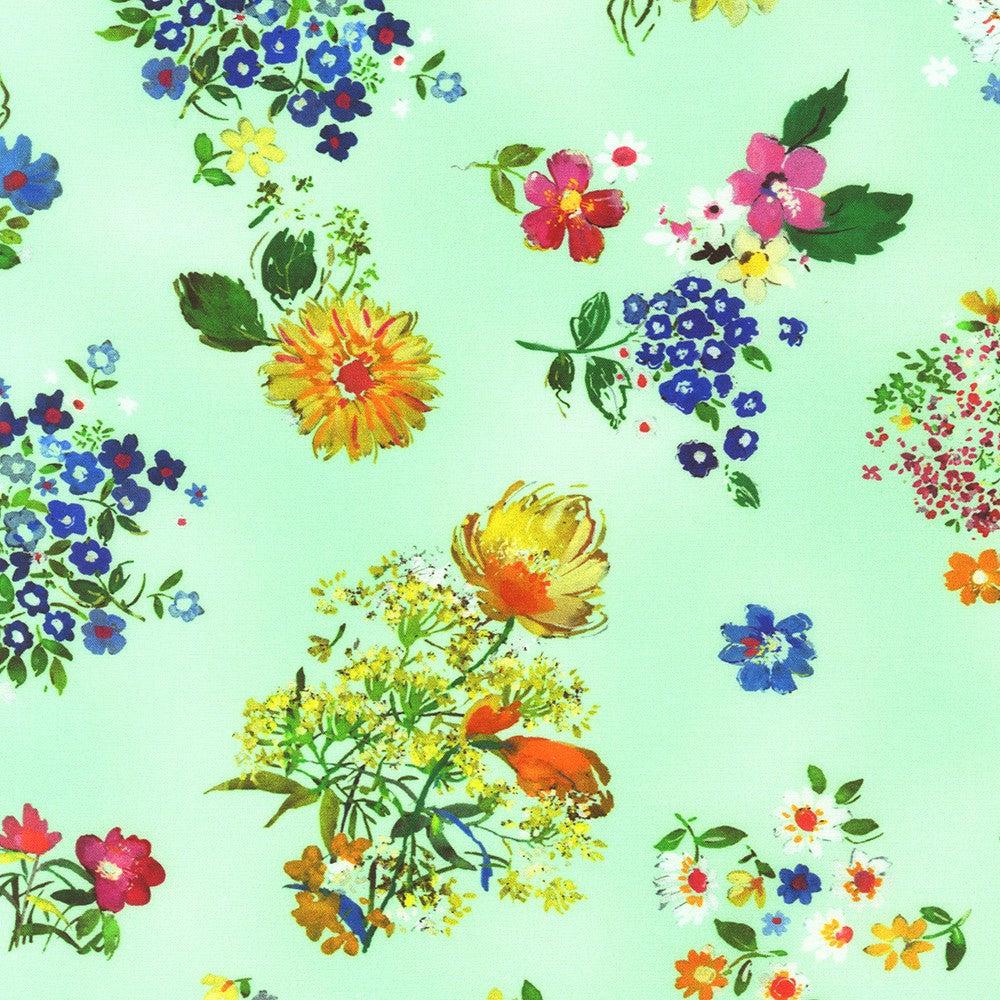 Joyful Meadows Mint Floral Bouquets Fabric-Robert Kaufman-My Favorite Quilt Store