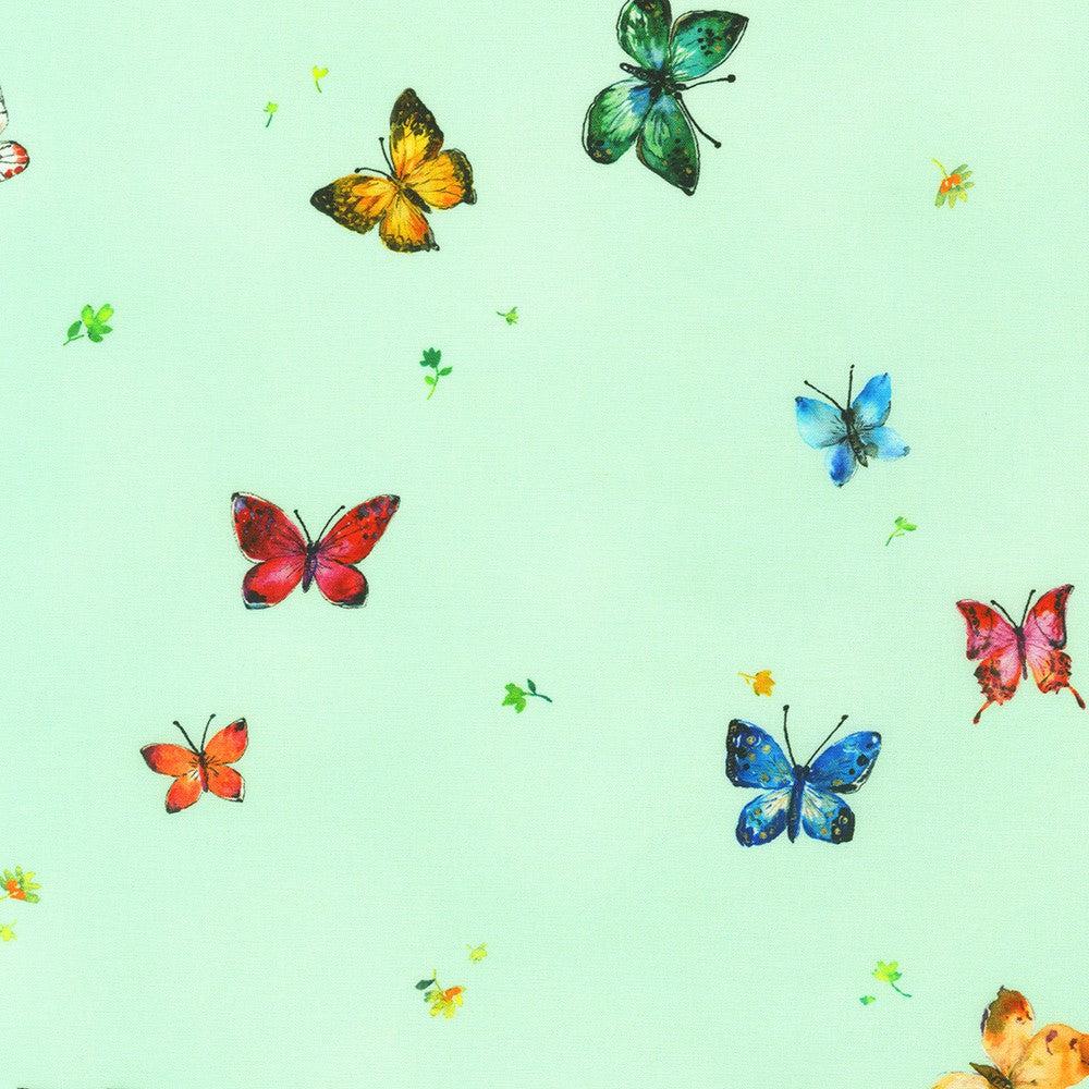 Joyful Meadows Mint with Colorful Butterflies Fabric-Robert Kaufman-My Favorite Quilt Store
