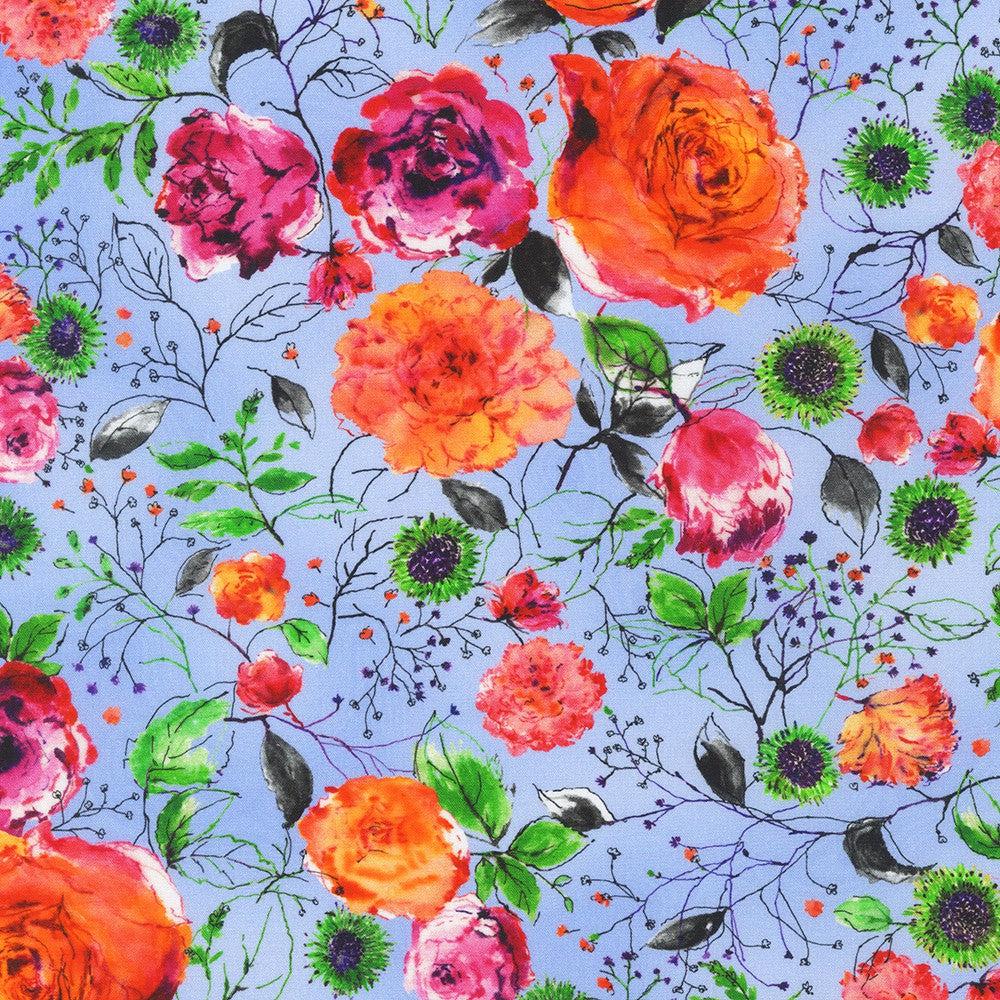 Joyful Meadows Periwinkle Floral Spray Fabric-Robert Kaufman-My Favorite Quilt Store