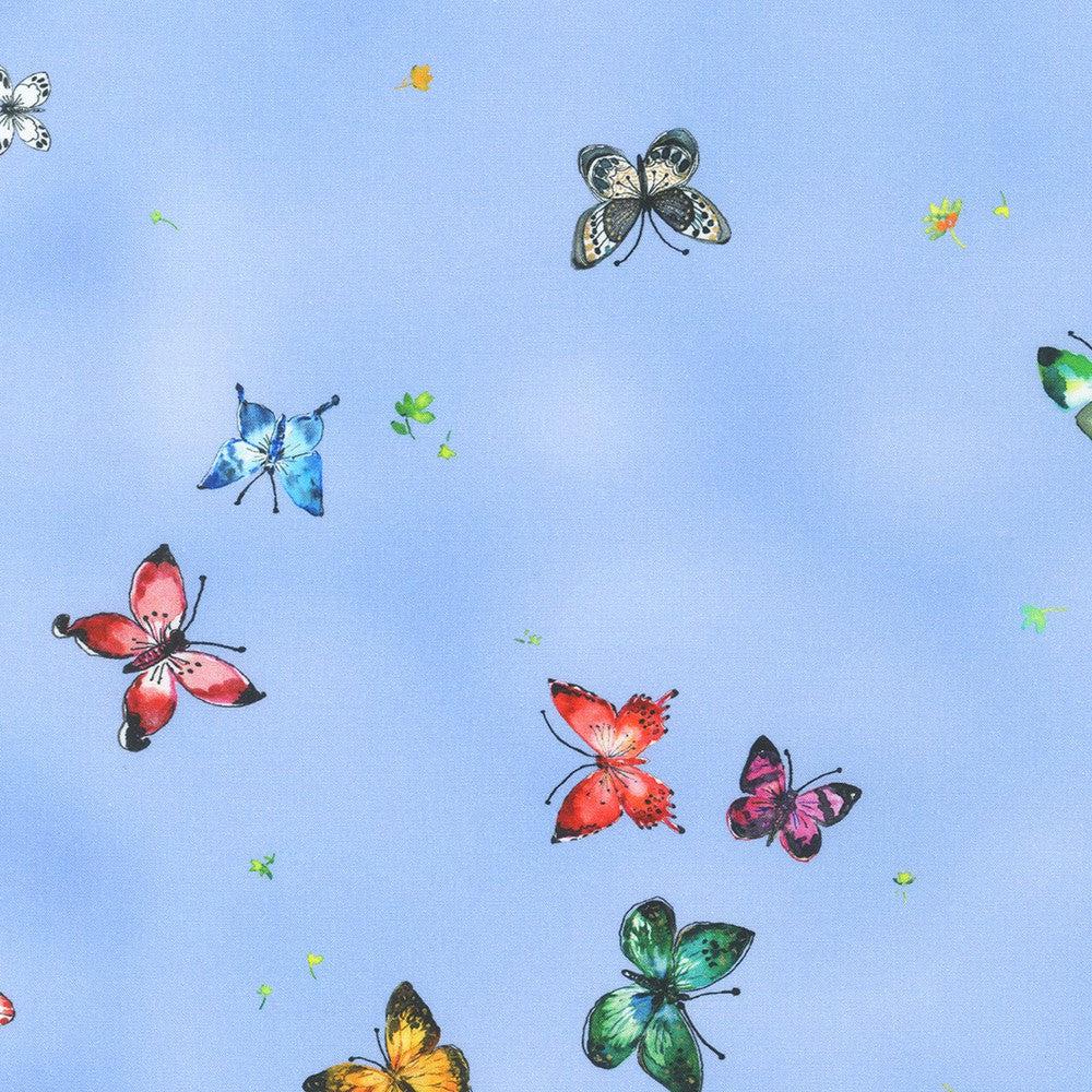 Joyful Meadows Periwinkle with Colorful Butterflies Fabric-Robert Kaufman-My Favorite Quilt Store