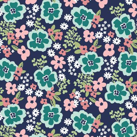 Juliette Navy/Teal Large Floral Fabric-Wilmington Prints-My Favorite Quilt Store