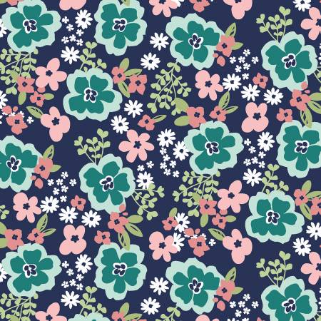 Juliette Navy/Teal Large Floral Fabric