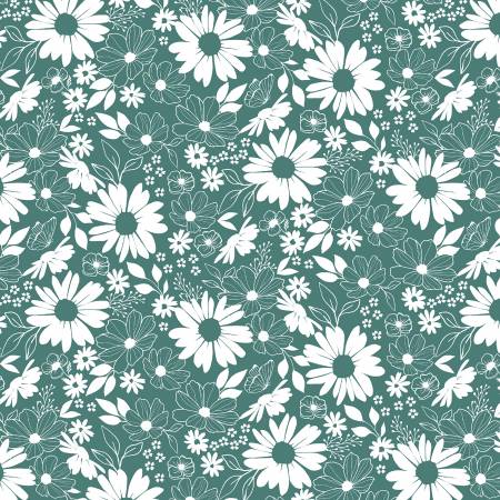 Juliette Teal Floral Toile Fabric – End of Bolt – 39″ × 44/45″