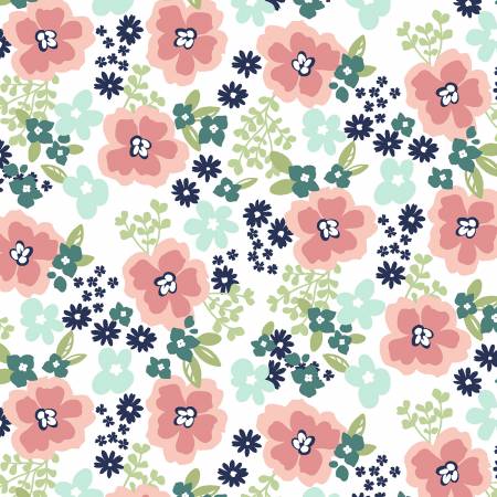 Juliette White/Coral Large Floral Fabric