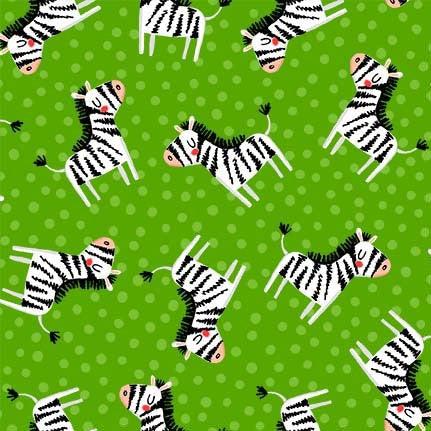 Jungle Explorers Green Zingy Zebras Explorer Dot Fabric