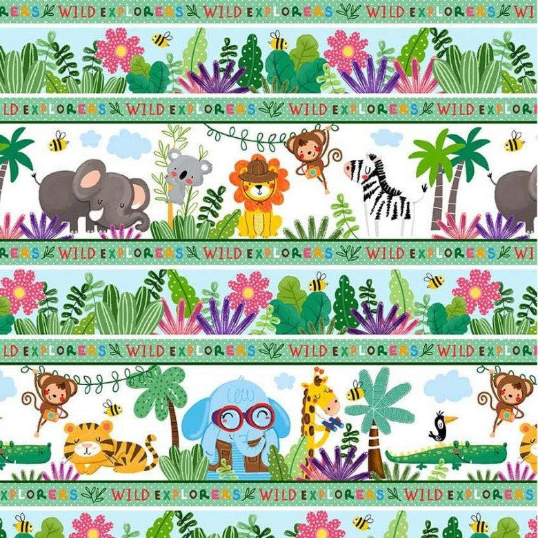 Jungle Explorers Multi All Lined Up Fabric