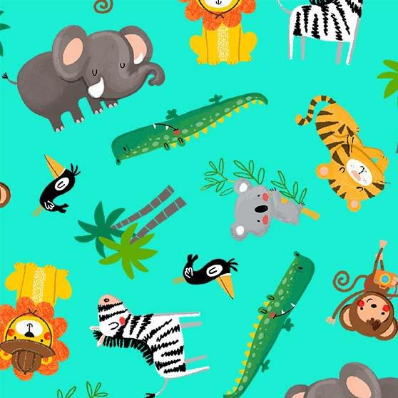 Jungle Explorers Turquoise Let's Explore Fabric