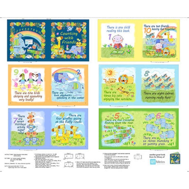 Jungle Friends Multi Counting with Friends Book Panel 36″-QT Fabrics-My Favorite Quilt Store