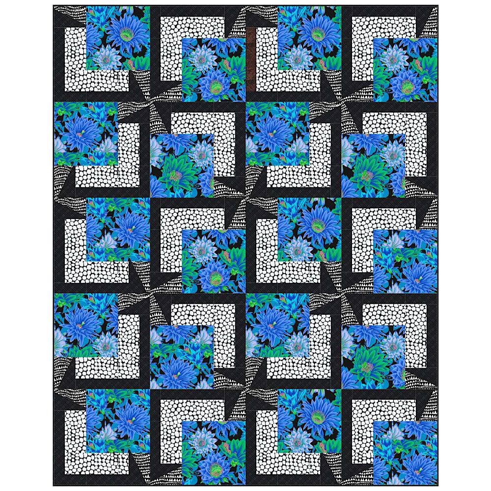 Kaffe Blue Cactus with White Jumble BQ5 Quilt Kit-Free Spirit Fabrics-My Favorite Quilt Store