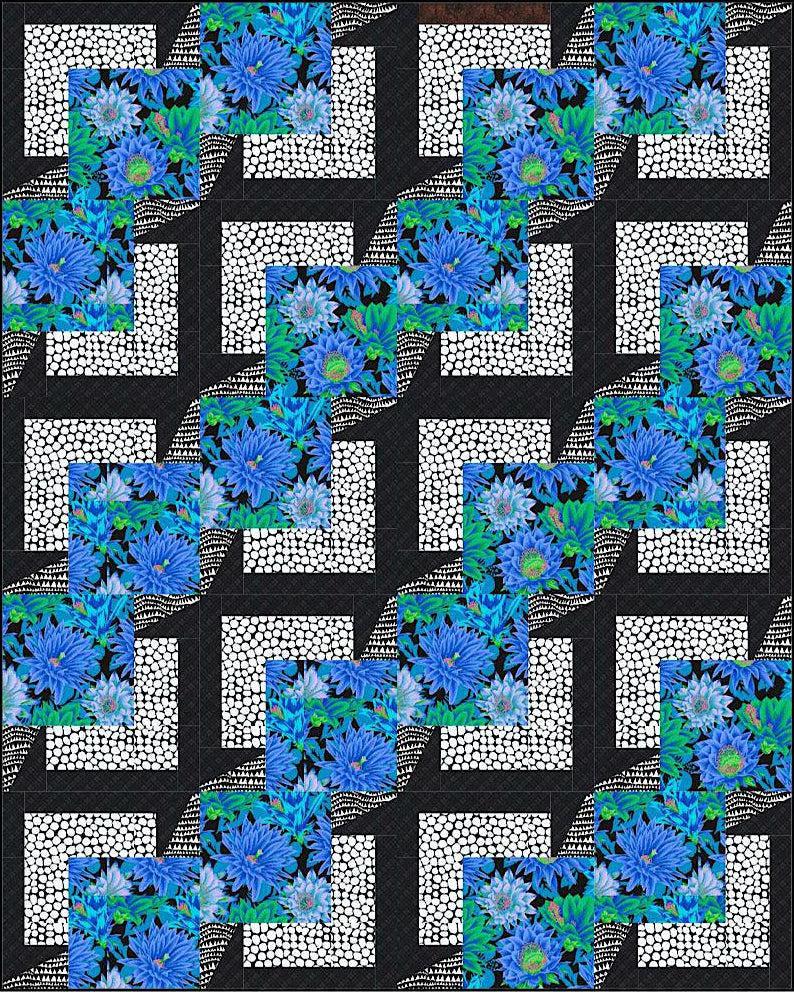 Kaffe Blue Cactus with White Jumble BQ5 Quilt Kit-Free Spirit Fabrics-My Favorite Quilt Store