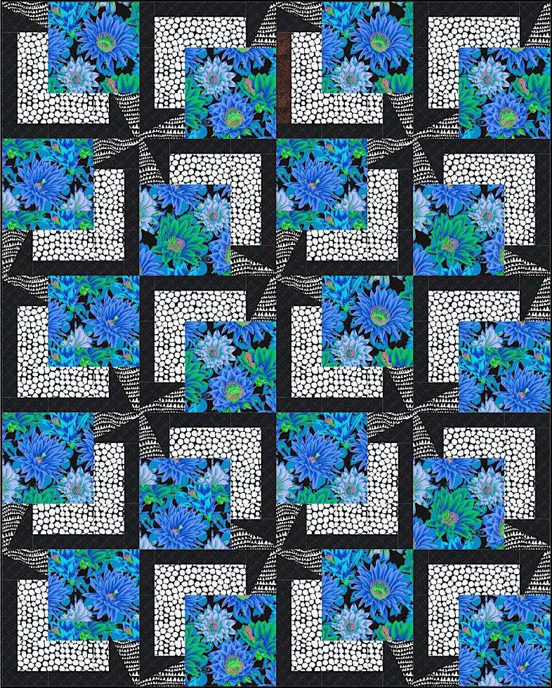 Kaffe Blue Cactus with White Jumble BQ5 Quilt Kit-Free Spirit Fabrics-My Favorite Quilt Store